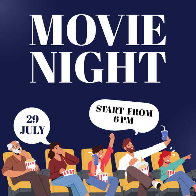 Movie Night Announcement with Viewers in Cinema Instagram tervezősablon