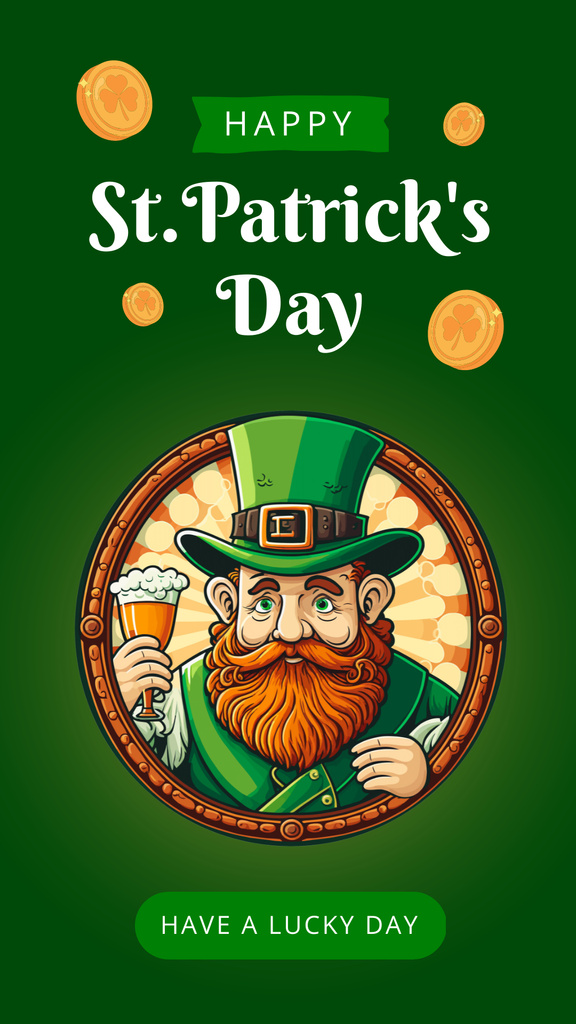 St.Patrick's Day Greeting with Funny Red Bearded Man Instagram Story Design Template
