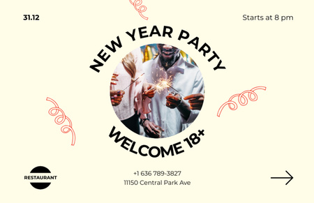 People With Sparklers on New Year Party In Yellow Flyer 5.5x8.5in Horizontal Design Template