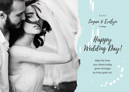 Wedding Greeting Tender Embracing Newlyweds in Blue Card Design Template