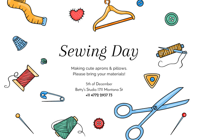 Sewing Day Event Announcement Poster A2 Horizontal Modelo de Design