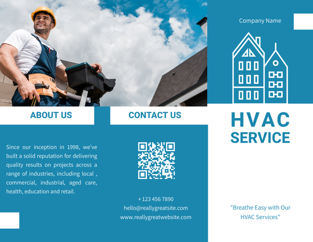 Heating and Ventilation Services Offer on  Blue Brochure 8.5x11in Tasarım Şablonu