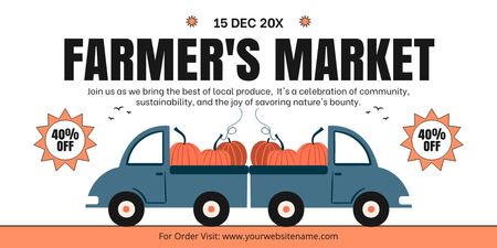 Blue Truck Farmers with Market Announcement Twitter Design Template
