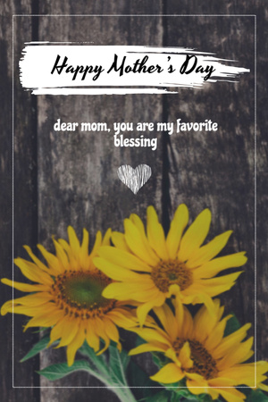 Happy Mother's Day Greeting With Beautiful Sunflowers Postcard 4x6in Vertical Design Template