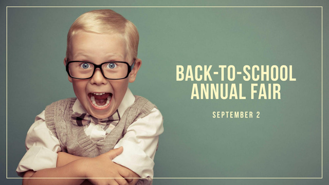 Back to School Annual Fair with Funny Pupil FB event cover – шаблон для дизайна