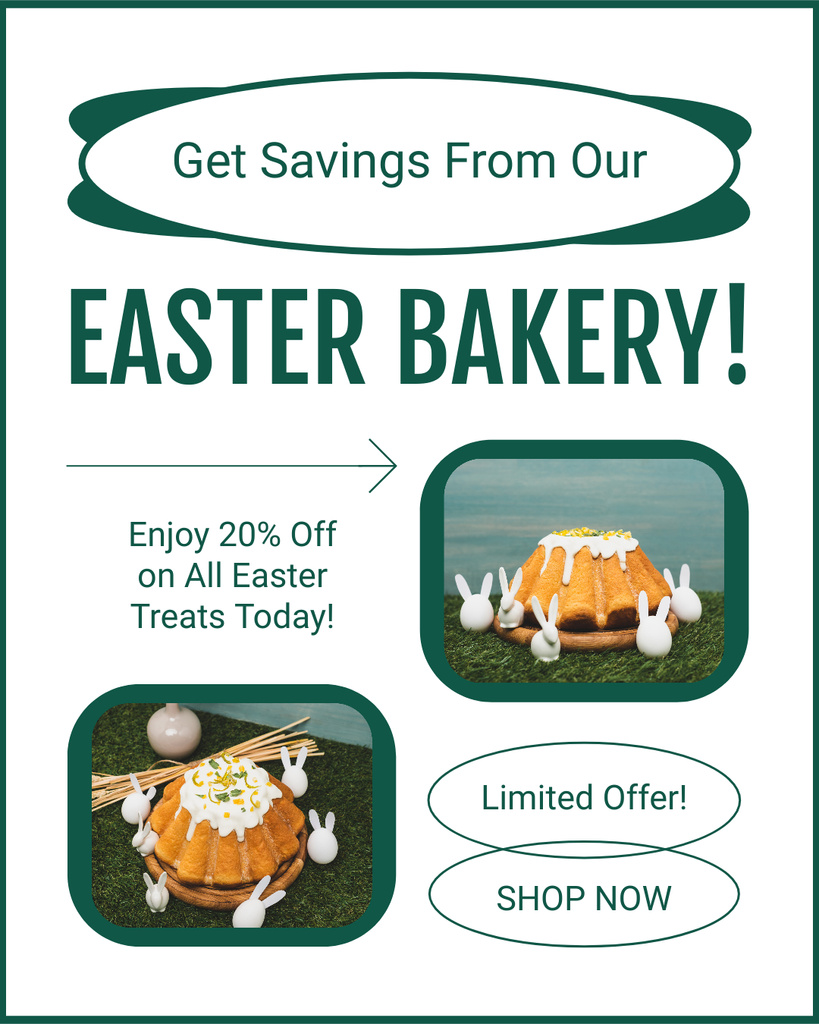 Easter Bakery Ad with Sweet Holiday Cakes Instagram Post Vertical Modelo de Design