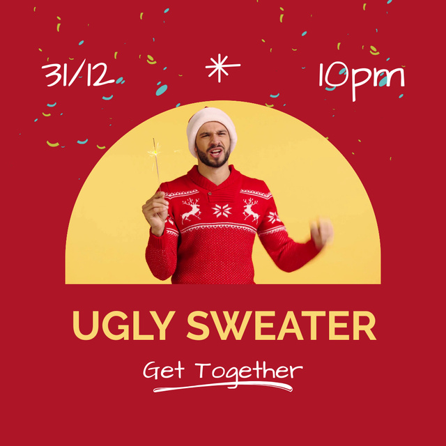 Ontwerpsjabloon van Animated Post van Ugly Sweater Party With Prizes On New Year