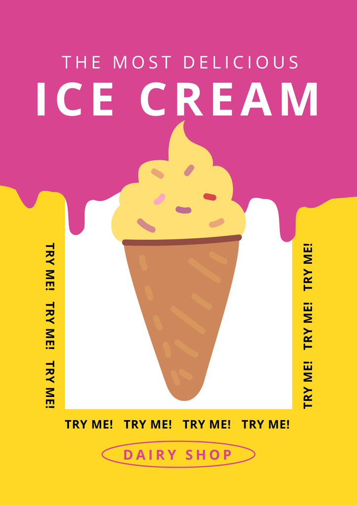 Yummy Ice Cream in Cone Ad Poster Tasarım Şablonu