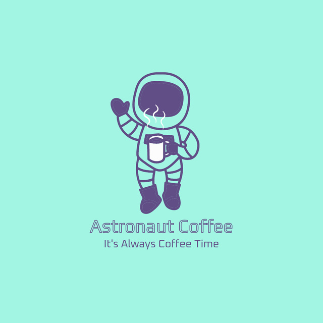 Astronaut Drinking Hot Coffee And Waving Hand Logo 1080x1080px – шаблон для дизайну