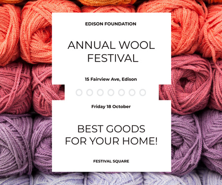 Knitting Festival Invitation with Wool Yarn Skeins Medium Rectangle Design Template