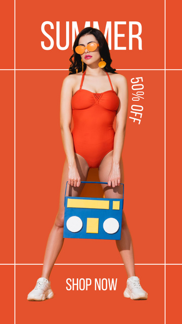 Modèle de visuel New Summer Collection of Women's Swimwear on Orange - Instagram Story