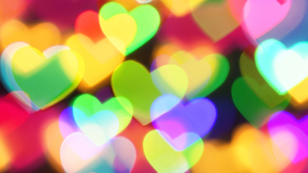 Comemoração do Dia dos Namorados com Bokeh de Corações Coloridos Zoom Background Modelo de Design