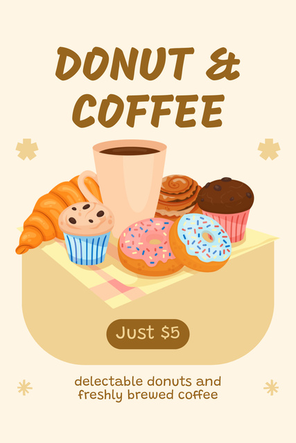 Doughnut with Coffee Special Offer Pinterest Design Template