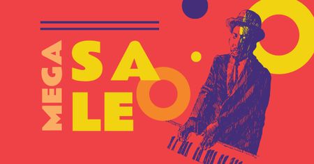 Sale Announcement with Musician playing Piano Facebook AD Šablona návrhu