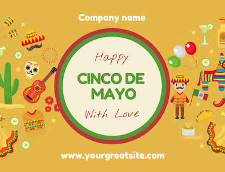 Colorful Cinco de Mayo Greeting with Festival Items Postcard 4.2x5.5in Design Template