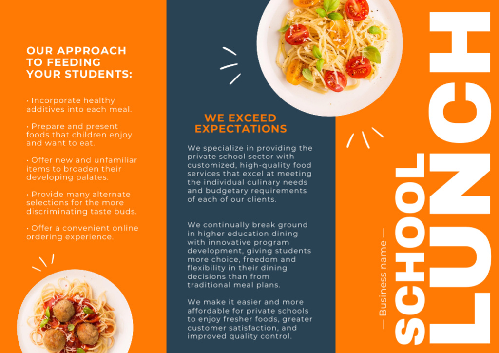 School Lunches and Foods Delivery Brochure Din Large Z-fold Tasarım Şablonu