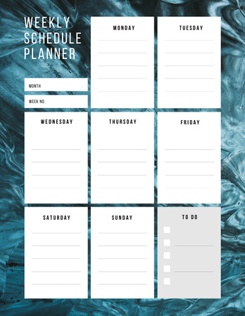 Weekly Schedule Planner on Abstract Blue Texture Notepad 8.5x11in Design Template