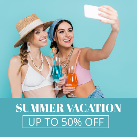 Summer Vacation Discount with Happy Women Instagram Design Template
