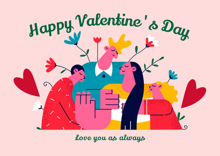 Template di design Happy Valentine's Day Greetings with Happy Family and Cute Children Card