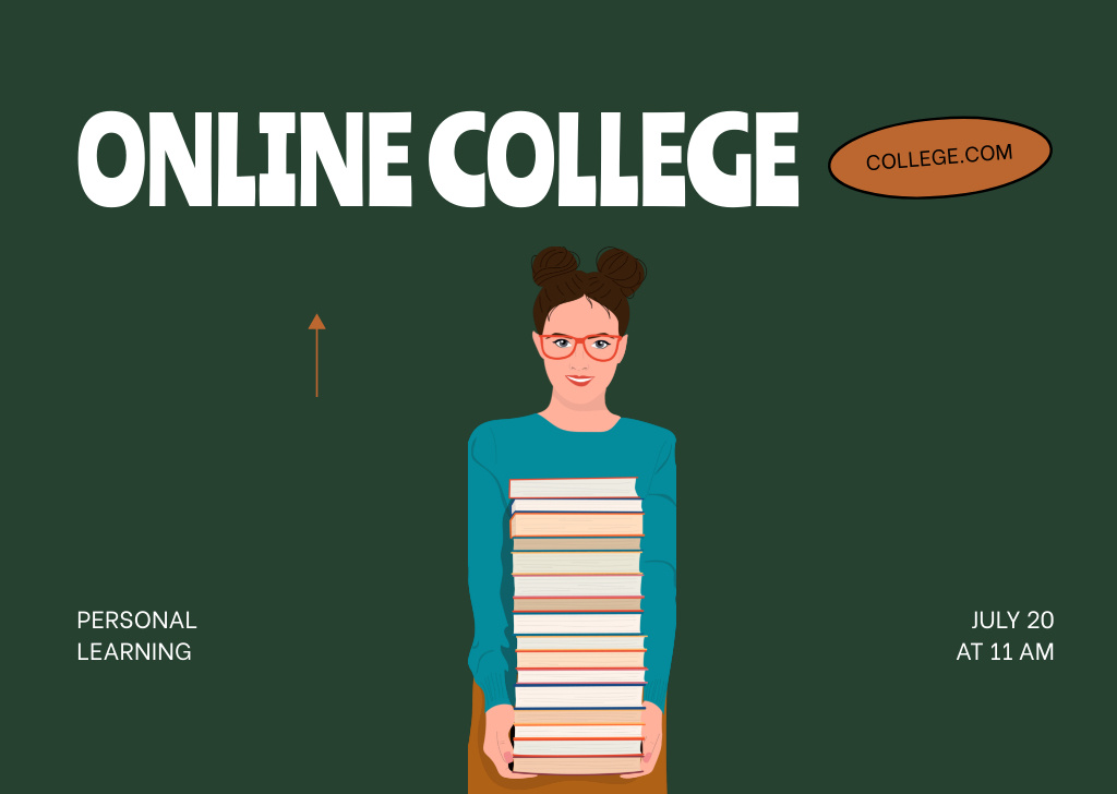 Designvorlage Announcement of Online College Apply with Girl with Books für Flyer A6 Horizontal