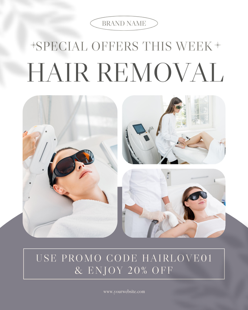 Laser Hair Removal Discount Collage on Gray Instagram Post Vertical Tasarım Şablonu