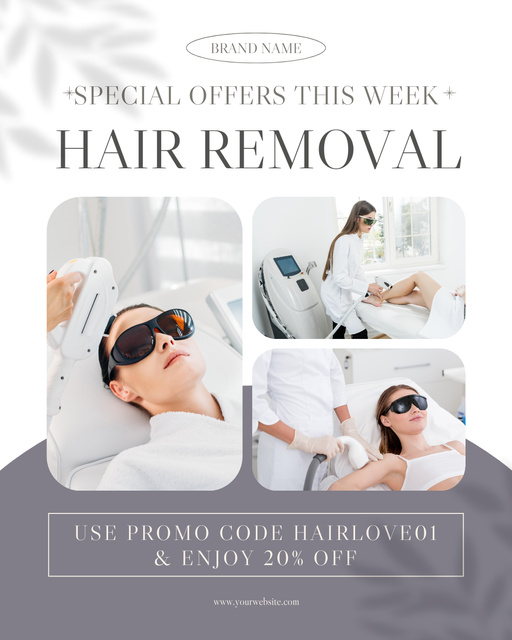 Laser Hair Removal Discount Collage on Gray Instagram Post Verticalデザインテンプレート