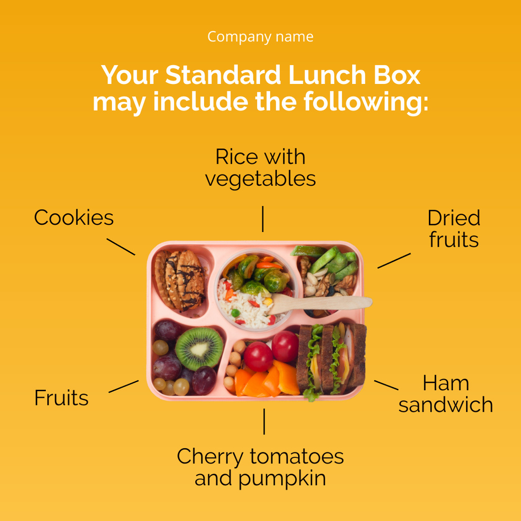 Appetizing School Food Lunch Box Promotion In Orange Instagramデザインテンプレート