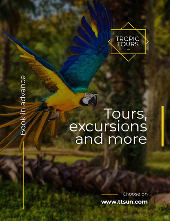 Exotic Birds tour with Blue Macaw Parrot Flyer 8.5x11in Design Template