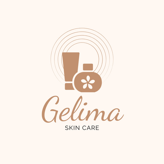 Skincare Products Store Offer with Beige Bottles Logo Πρότυπο σχεδίασης