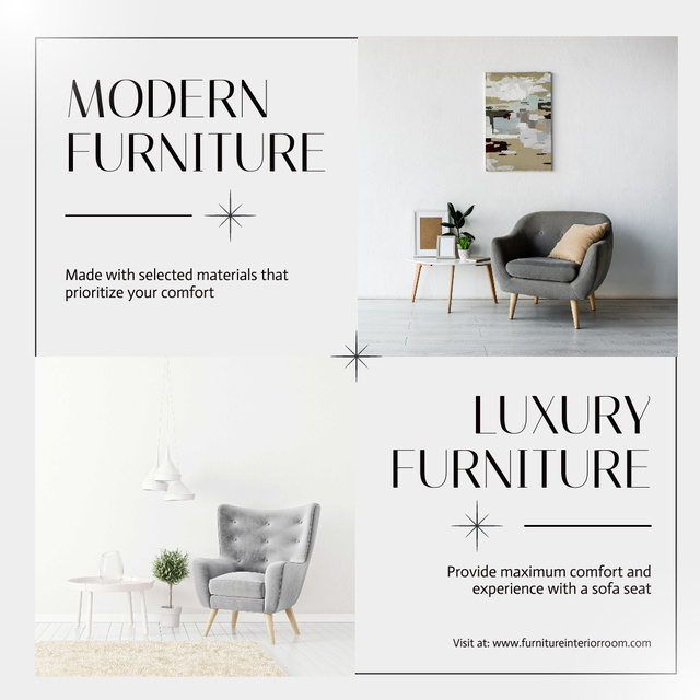 Modern Luxury Furniture Collage Grey Instagram AD – шаблон для дизайна