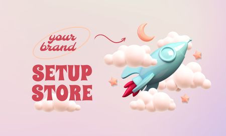 Online Store Advertising with Space Rocket Business Card 91x55mm – шаблон для дизайна