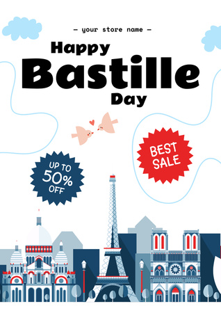 Ontwerpsjabloon van Poster van Bastille Day Sale Announcement