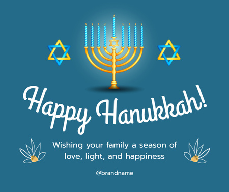 Happy Hanukkah Holiday Wishes with Menorah Facebook Design Template