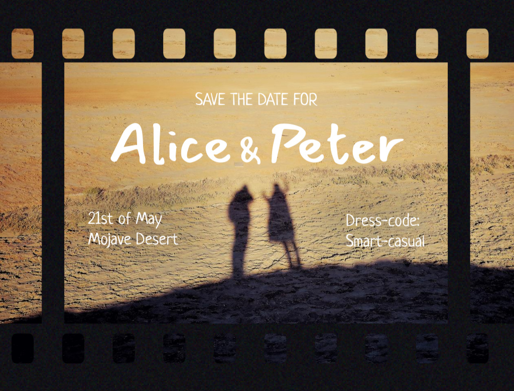 Wedding Announcement With Shadows of Couple at Sunset Postcard 4.2x5.5in Design Template
