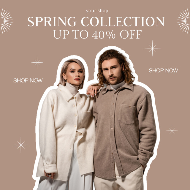 Designvorlage Spring Sale Announcement with Stylish Young Couple für Instagram
