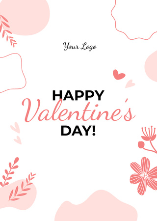 Valentine's Day Greeting with Cute Pink Illustration Postcard A6 Vertical – шаблон для дизайна