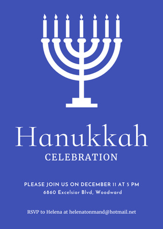 Hanukkah Celebration Invitation with Menorah on Blue Flayer Design Template