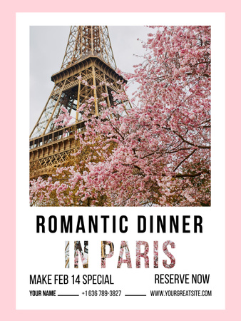 Romantikus vacsora ajánlat Párizsban Valentin-napon Poster US tervezősablon