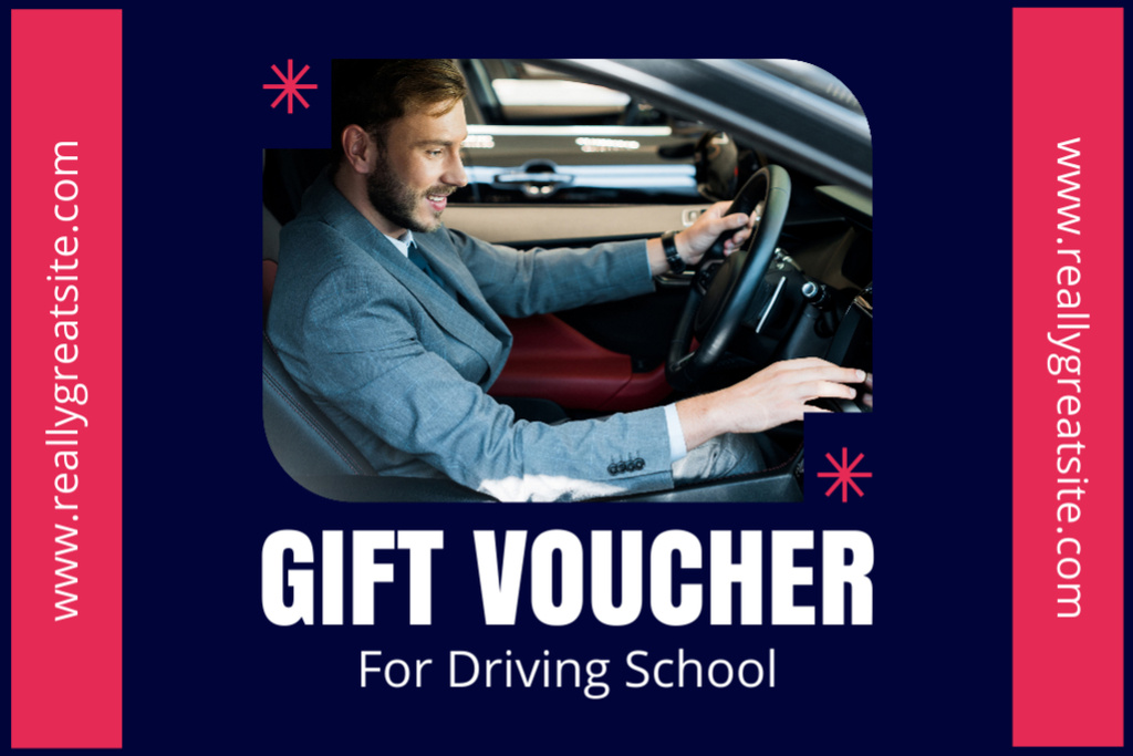 Auto Driving Classes With Gift Voucher In Blue Gift Certificate – шаблон для дизайну