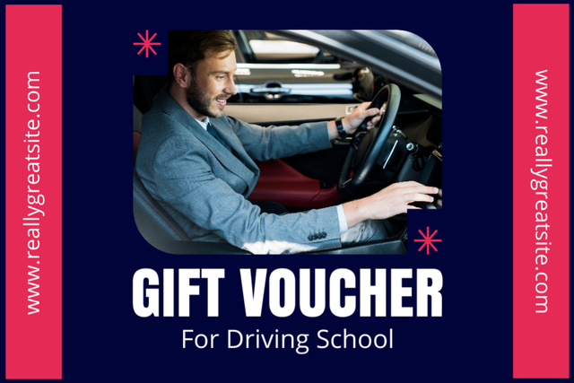 Auto Driving Classes With Gift Voucher In Blue Gift Certificate Tasarım Şablonu