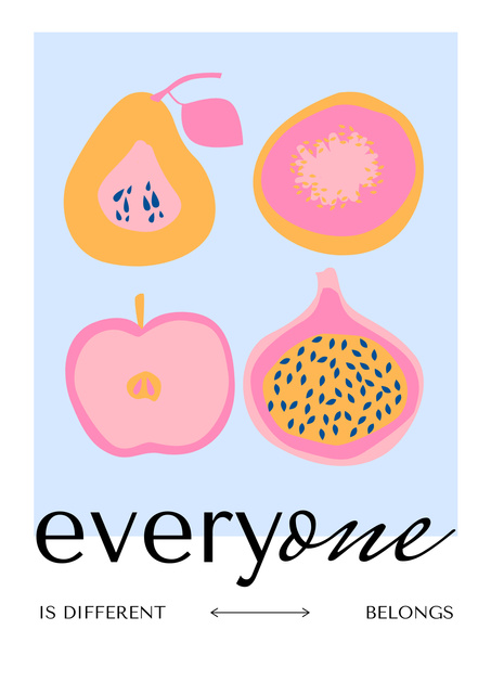 Awareness about Diversity And Difference with Fruits Illustration Posterデザインテンプレート