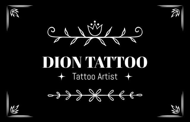 Tattoo Artist Service Offer With Floral Decoration Business Card 85x55mm – шаблон для дизайна