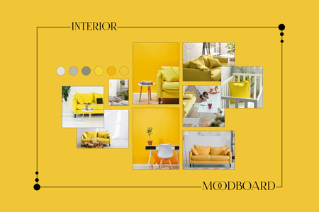 明るい黄色のインテリア コラージュ Mood Boardデザインテンプレート