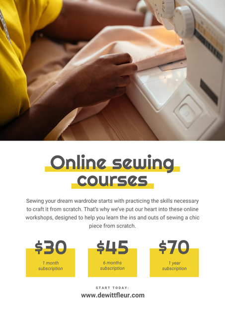 Online Sewing Courses Annoucement Poster Modelo de Design