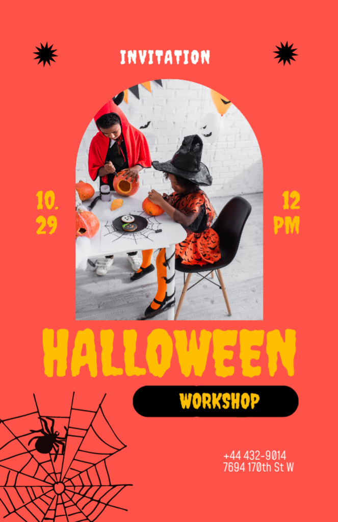 Modèle de visuel Kids on Halloween's Workshop - Invitation 5.5x8.5in