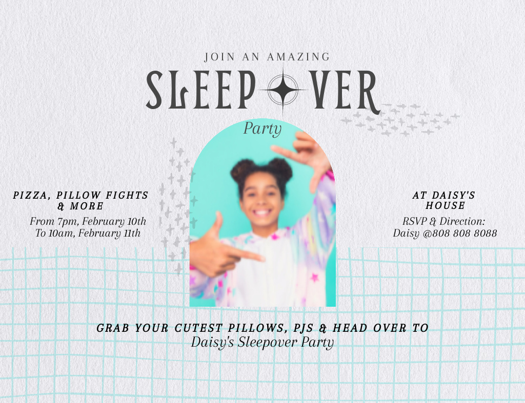 Plantilla de diseño de Amazing Sleepover Party Invitation 13.9x10.7cm Horizontal 