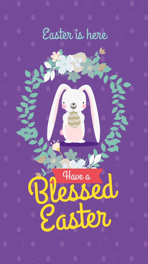 Cute Easter bunny on purple pattern Instagram Story – шаблон для дизайна