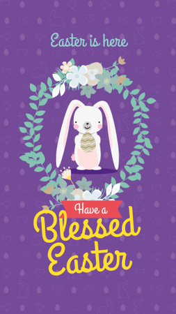 Cute Easter bunny on purple pattern Instagram Story Design Template