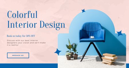 Colorful Interior Design Blue and Pink Facebook AD Design Template