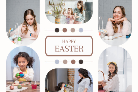 Kollázs boldog anyákkal és lányokkal, akik húsvétra készülnek Mood Board tervezősablon